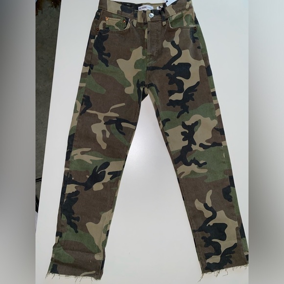 RE/DONE NWT HIGH RISE STOVE PIPE CAMO JEANS LUXURY DESIGNER UPCYCLE BRAND - Picture 6 of 14